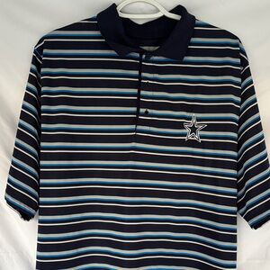 NFL Dallas Cowboys Navy and Light Blue Striped Polo Shirt